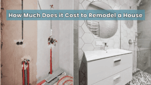 Before and after home remodel showing cost to remodel a house with modern kitchen renovation and budget breakdown example