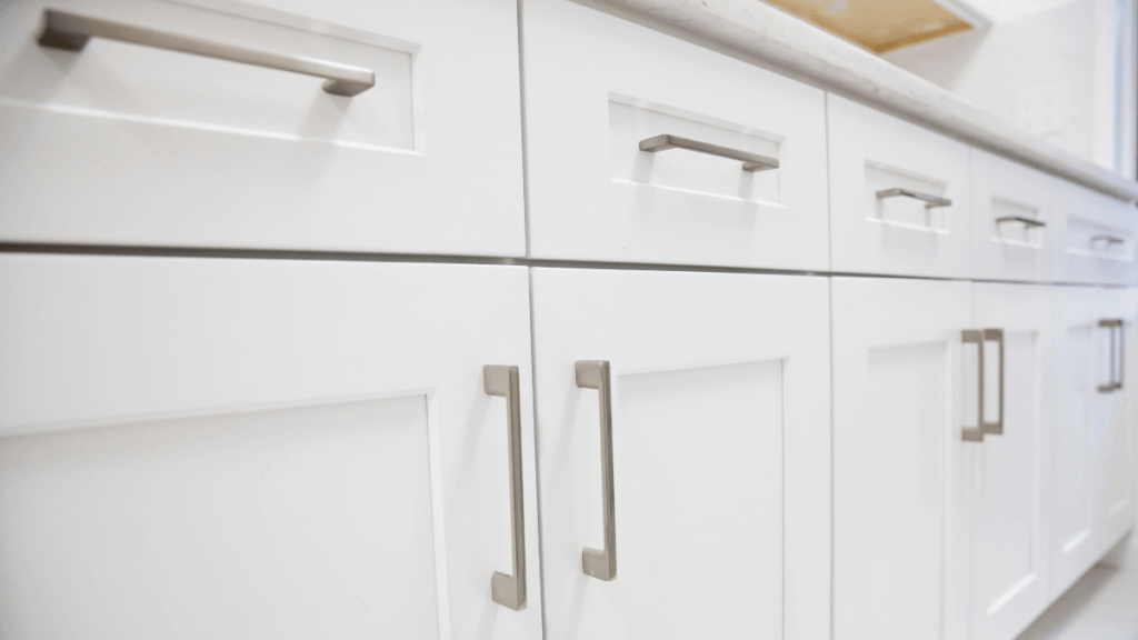 Drilling perfectly aligned cabinet pull holes using a jig for straight cabinet hardware installation