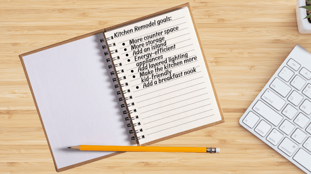 Homeowner sketching remodel goals and mood board ideas for a home renovation